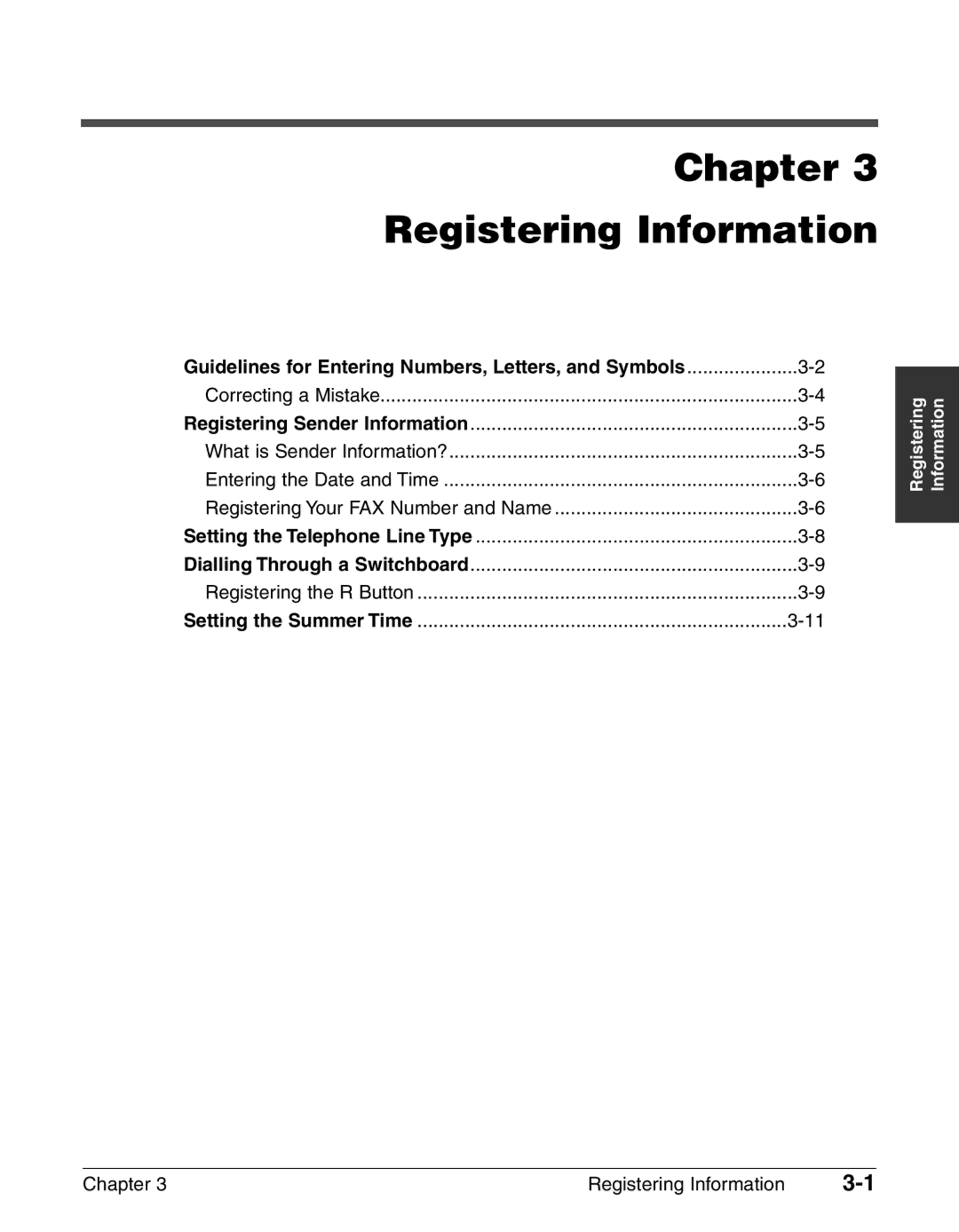 Canon FAX-L240, FAX-L290 manual Chapter Registering Information, Guidelines for Entering Numbers, Letters, and Symbols 