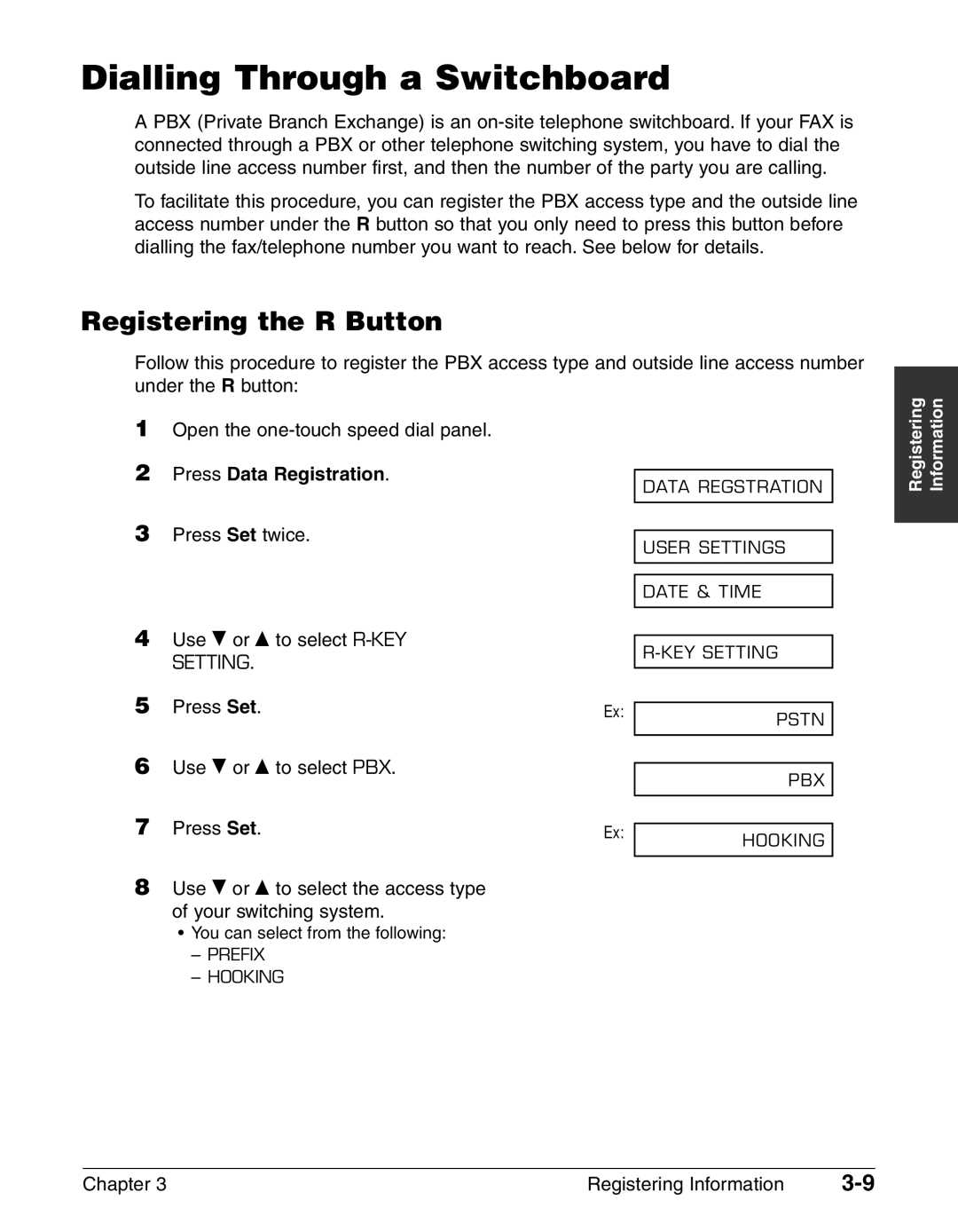 Canon FAX-L240, FAX-L290 manual Dialling Through a Switchboard, Registering the R Button 