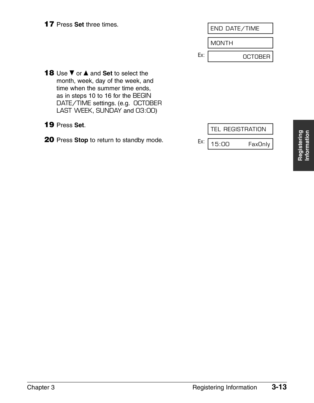 Canon FAX-L240, FAX-L290 manual END DATE/TIME Month October TEL Registration 