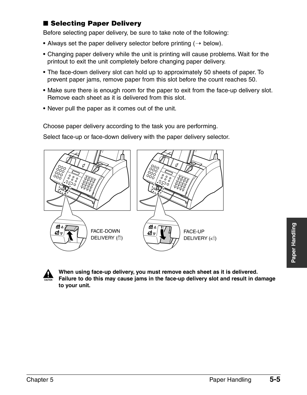 Canon FAX-L240, FAX-L290 manual Selecting Paper Delivery 