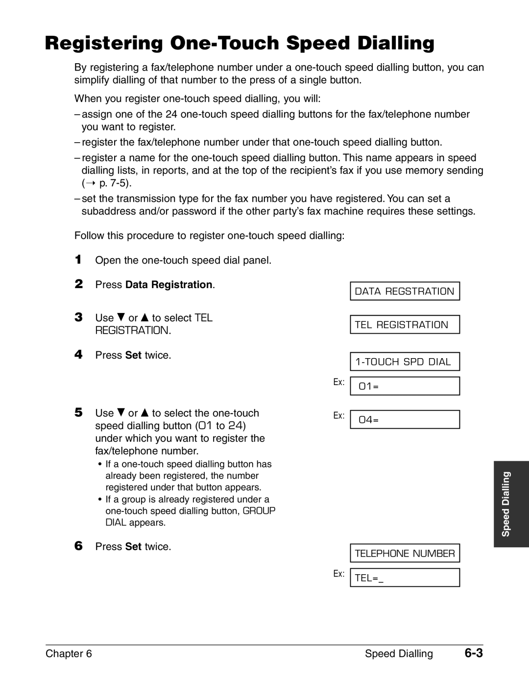 Canon FAX-L240, FAX-L290 manual Registering One-Touch Speed Dialling, Press Data Registration 