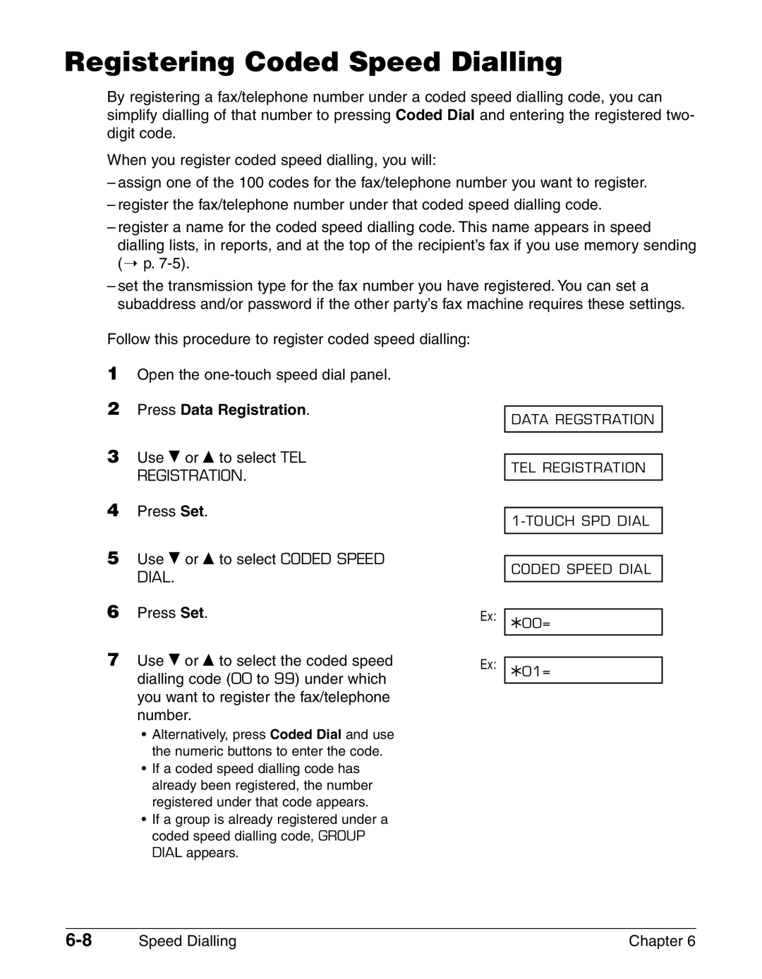 Canon FAX-L290, FAX-L240 manual Registering Coded Speed Dialling, Press Data Registration 