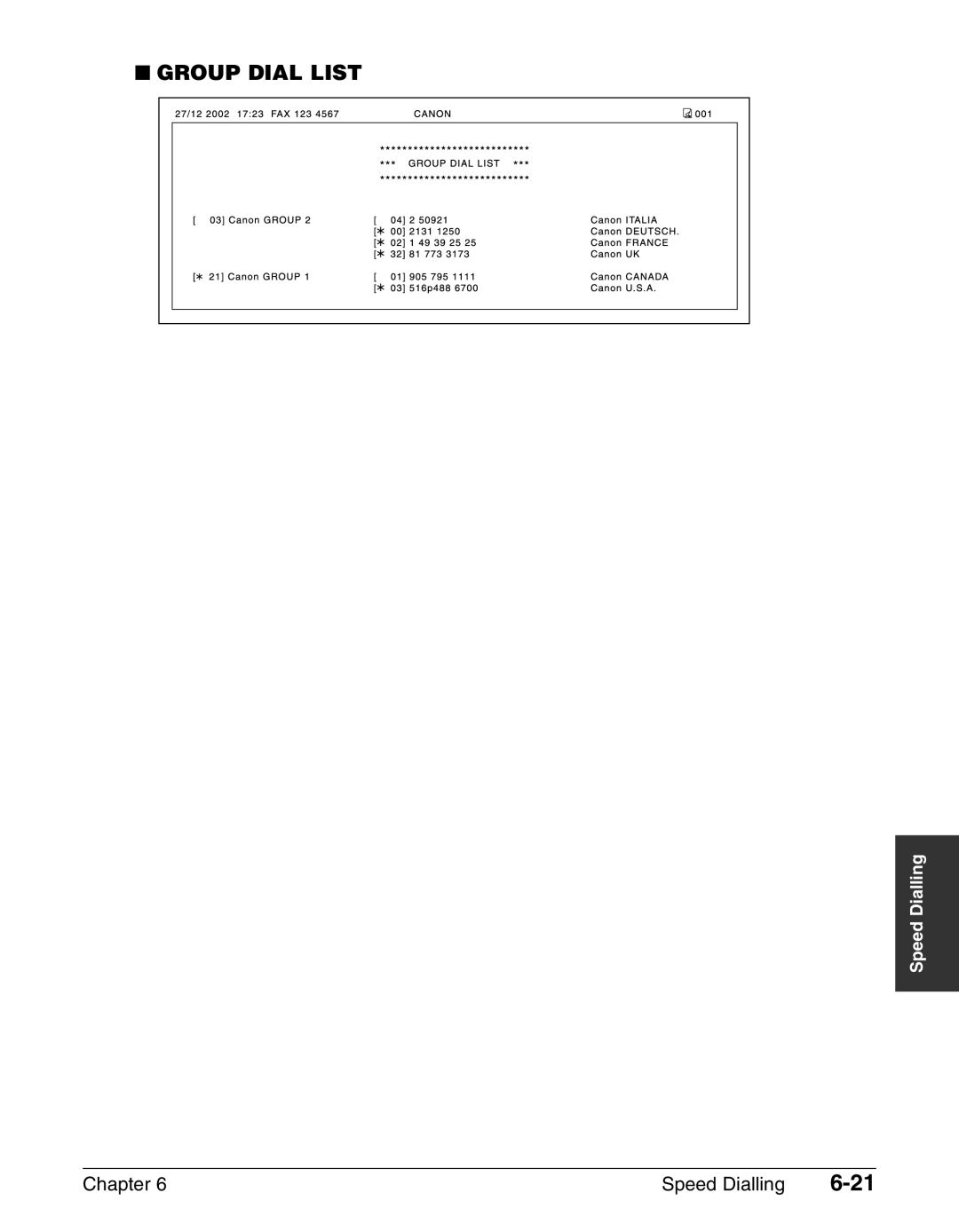 Canon FAX-L240, FAX-L290 manual Group Dial List 