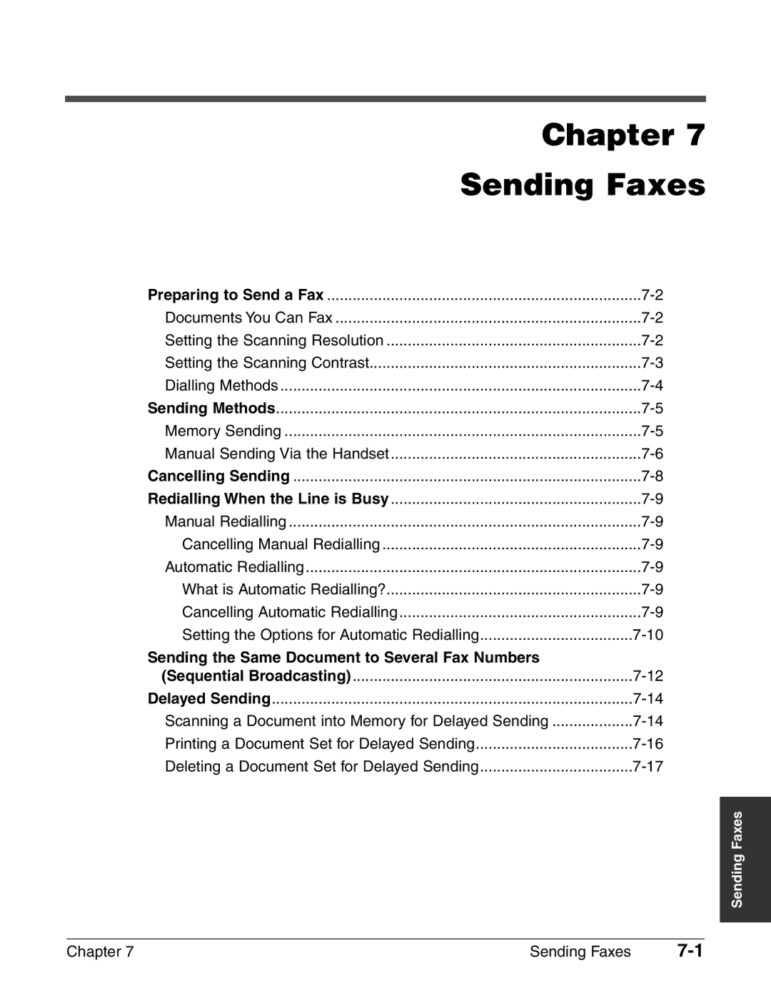 Canon FAX-L240, FAX-L290 manual Chapter Sending Faxes, Cancelling Manual Redialling 