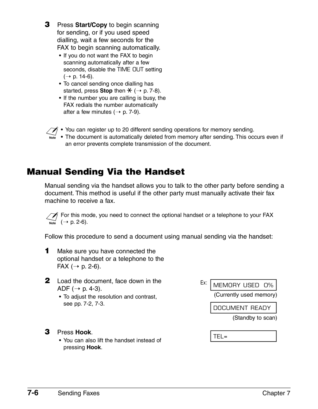 Canon FAX-L290, FAX-L240 manual Manual Sending Via the Handset, Press Hook 