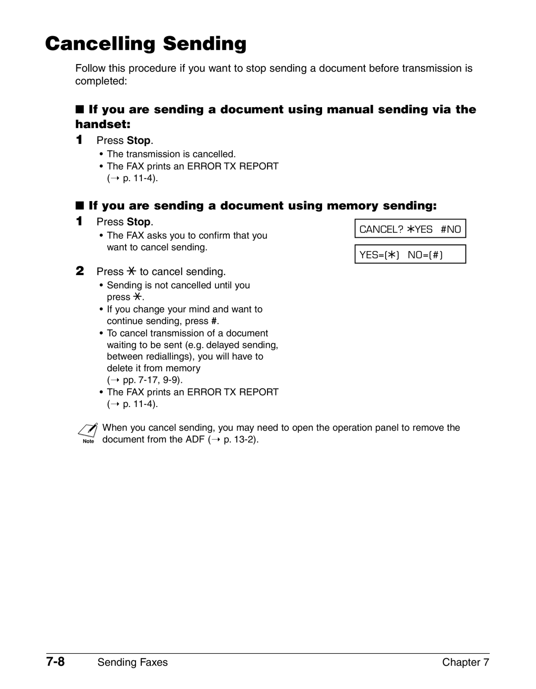 Canon FAX-L290, FAX-L240 manual Cancelling Sending, If you are sending a document using memory sending, Press Stop 