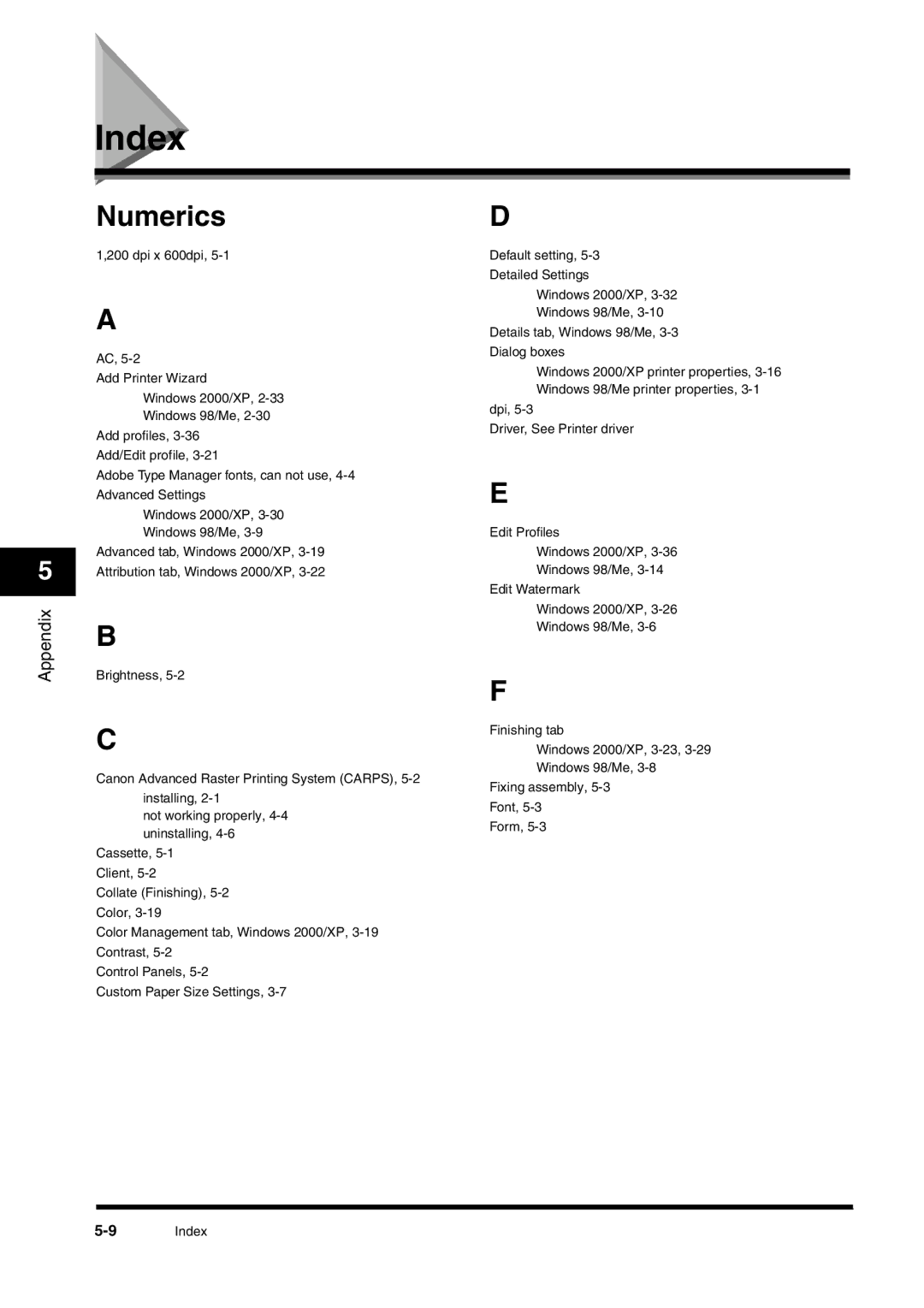 Canon FAX-L380 manual Index, Numerics 