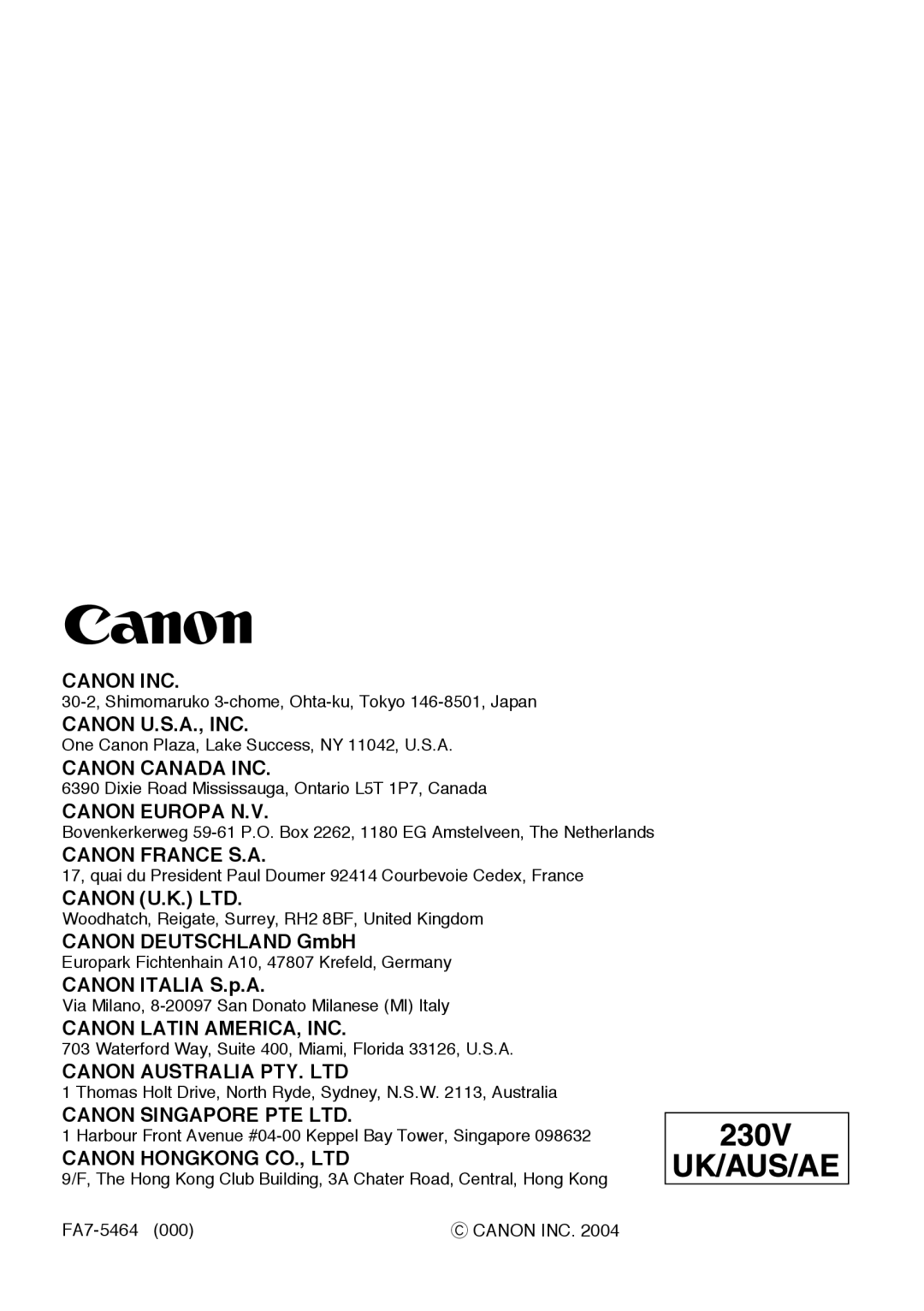 Canon FAX-L380 manual Canon INC 