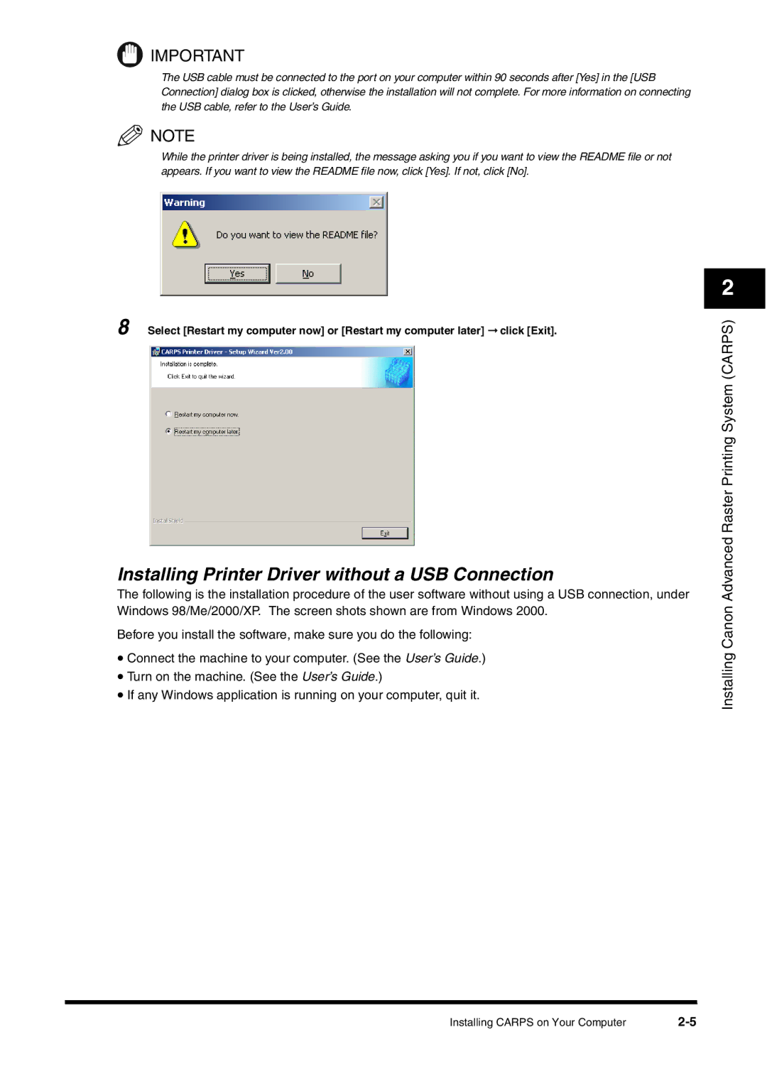 Canon FAX-L380 manual Installing Printer Driver without a USB Connection 