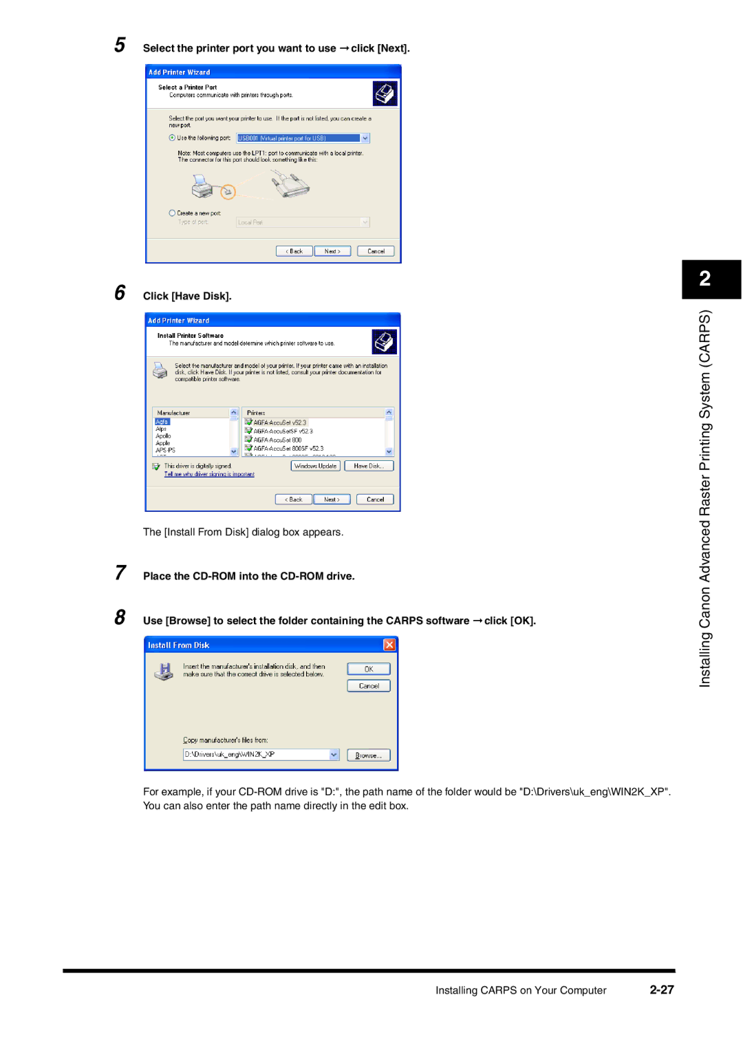 Canon FAX-L380 manual Install From Disk dialog box appears 