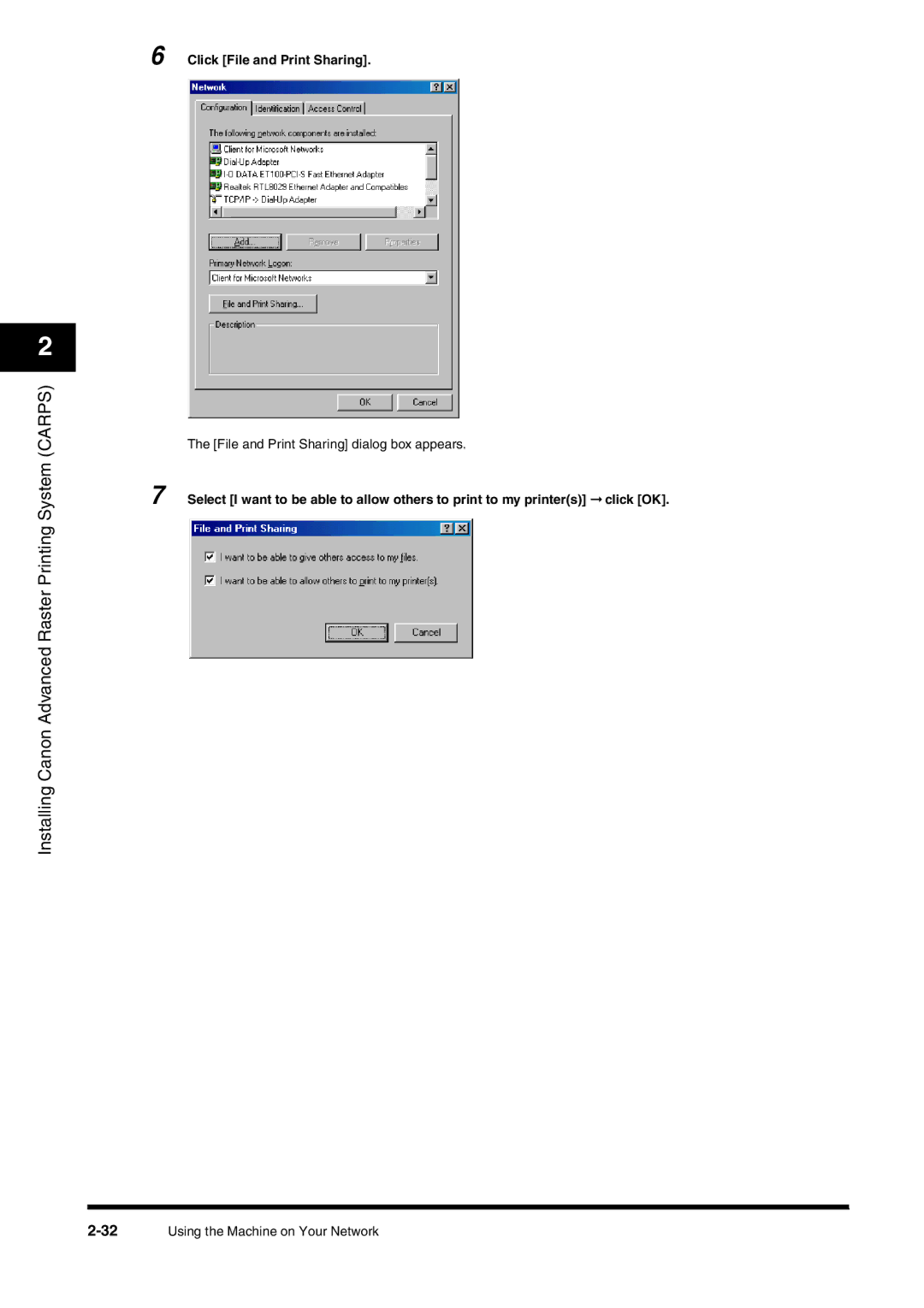 Canon FAX-L380 manual Click File and Print Sharing 