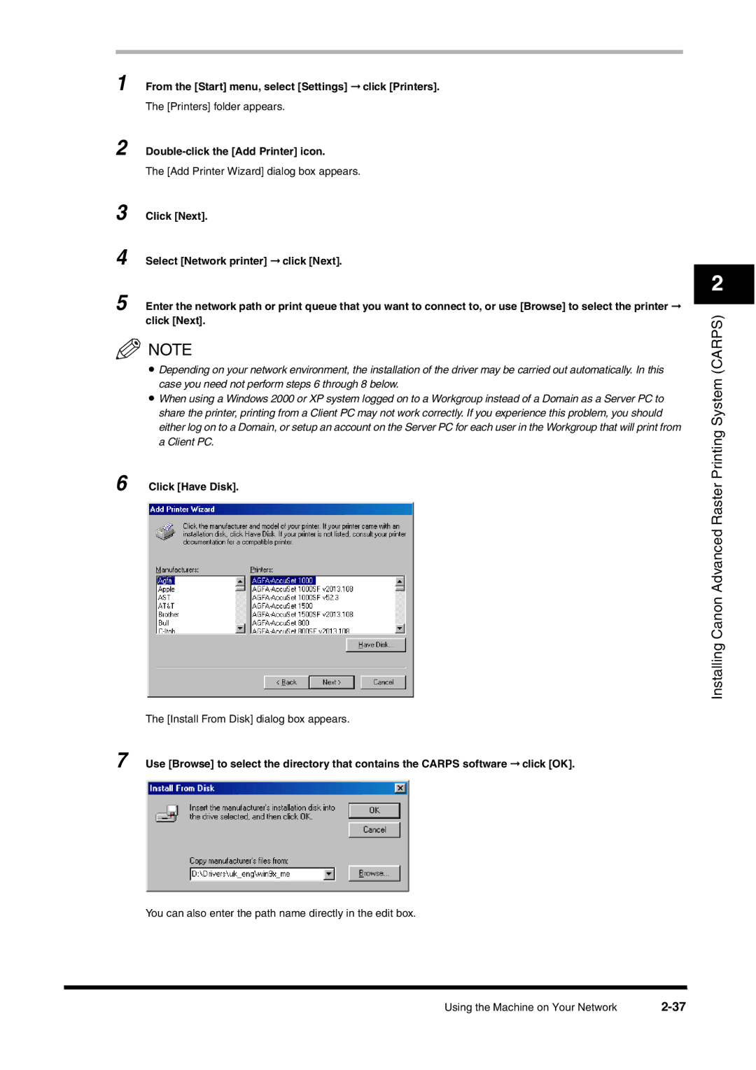 Canon FAX-L380 manual From the Start menu, select Settings click Printers, Double-click the Add Printer icon 