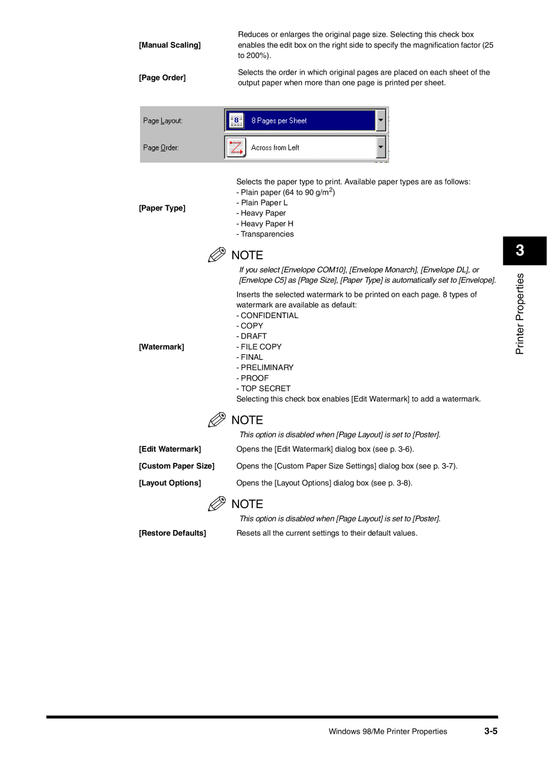 Canon FAX-L380 manual Order, Paper Type, Watermark 