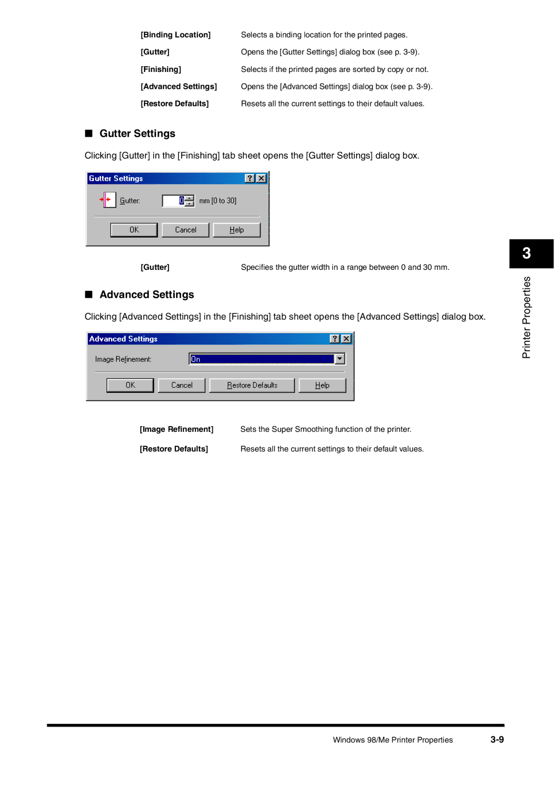 Canon FAX-L380 manual Gutter Settings, Advanced Settings 