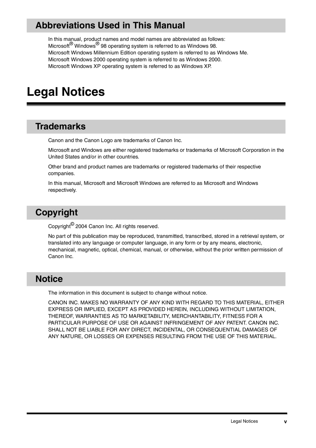 Canon FAX-L380 manual Legal Notices, Abbreviations Used in This Manual, Trademarks, Copyright 