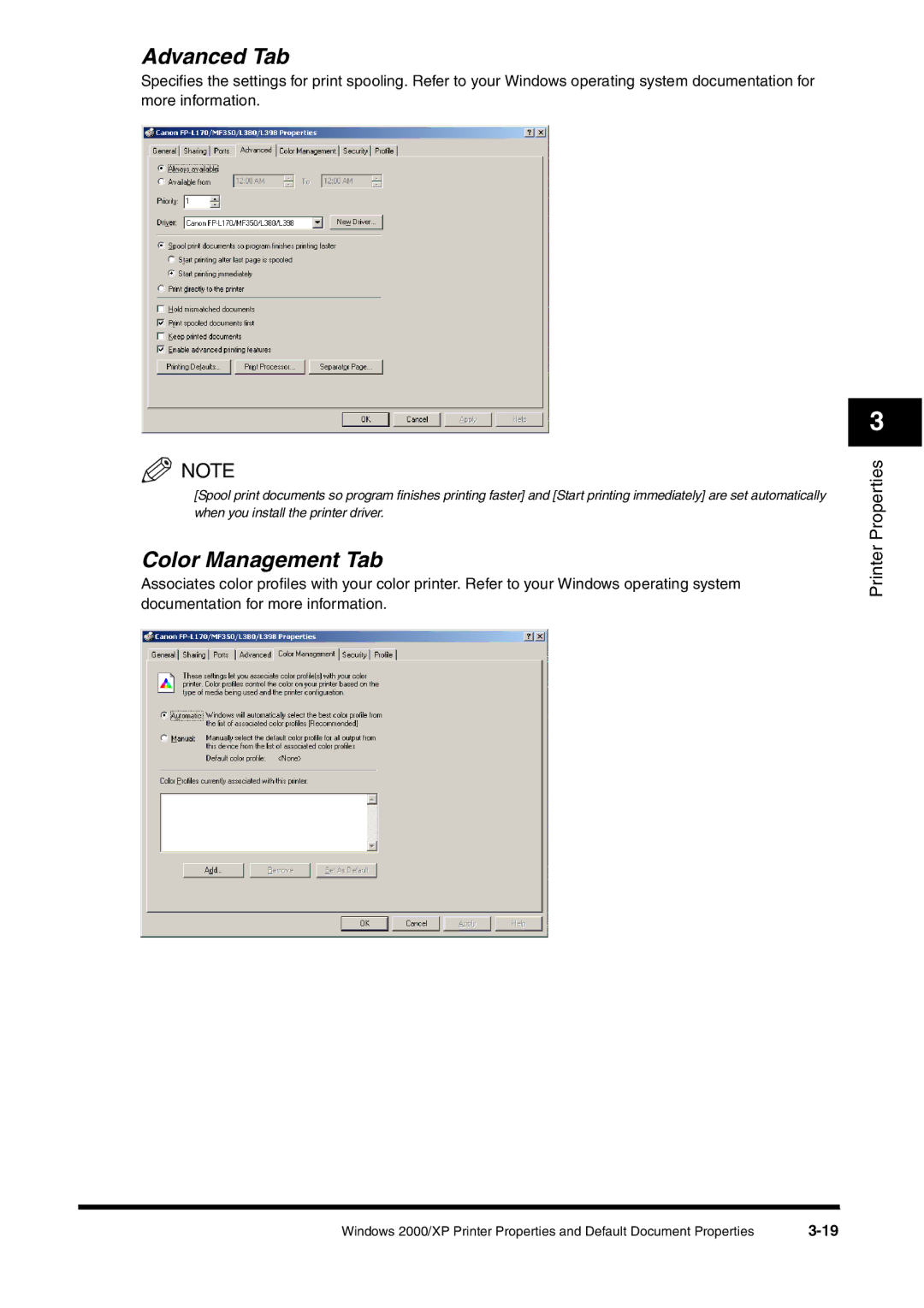 Canon FAX-L380 manual Advanced Tab, Color Management Tab 