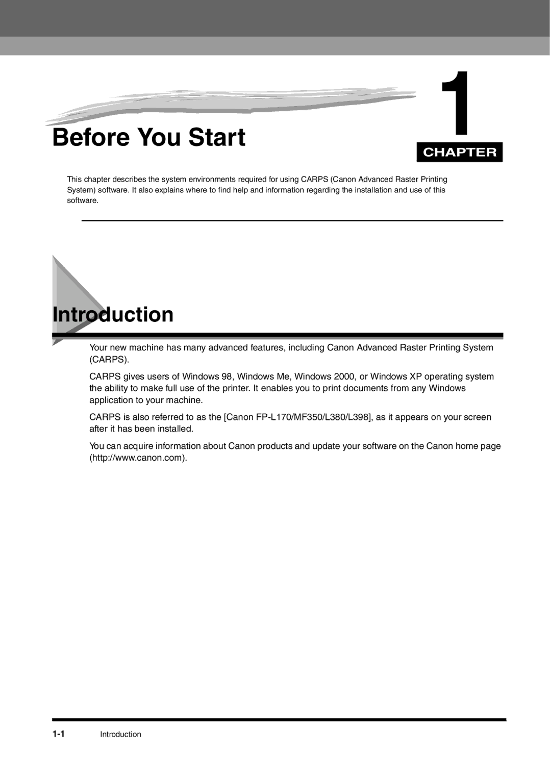 Canon FAX-L380 manual Before You Start, Introduction 