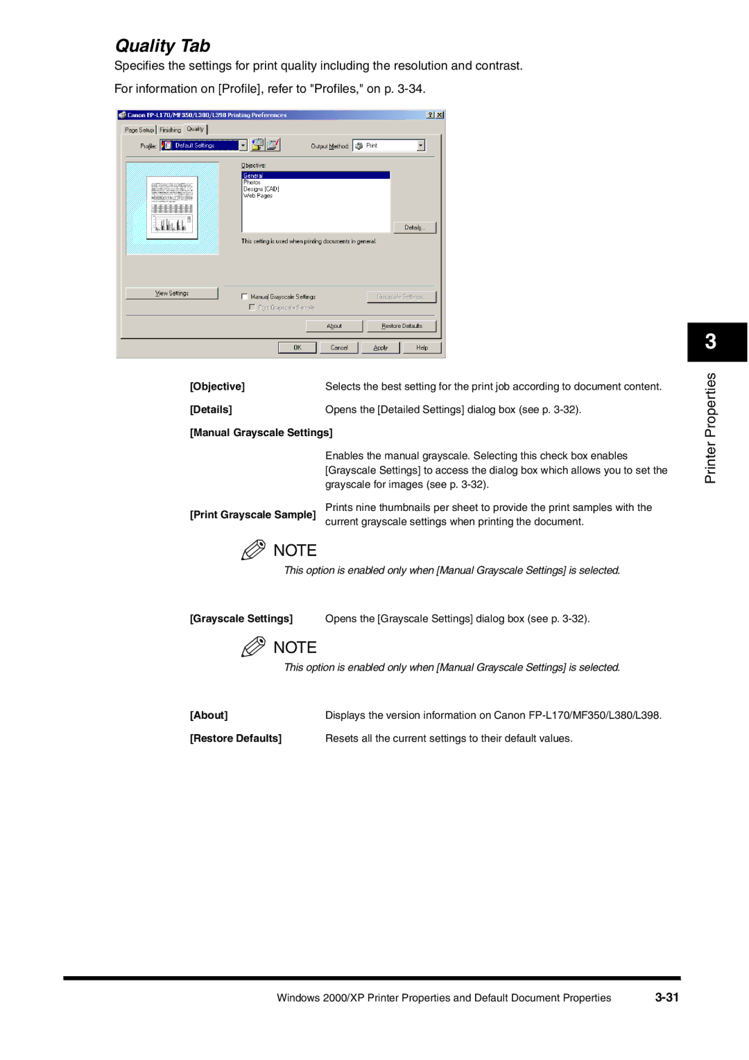 Canon FAX-L380 manual Quality Tab, Print Grayscale Sample 