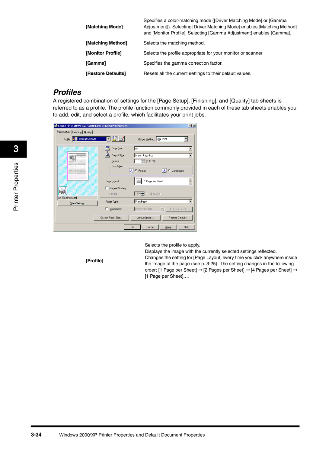 Canon FAX-L380 manual Profiles 