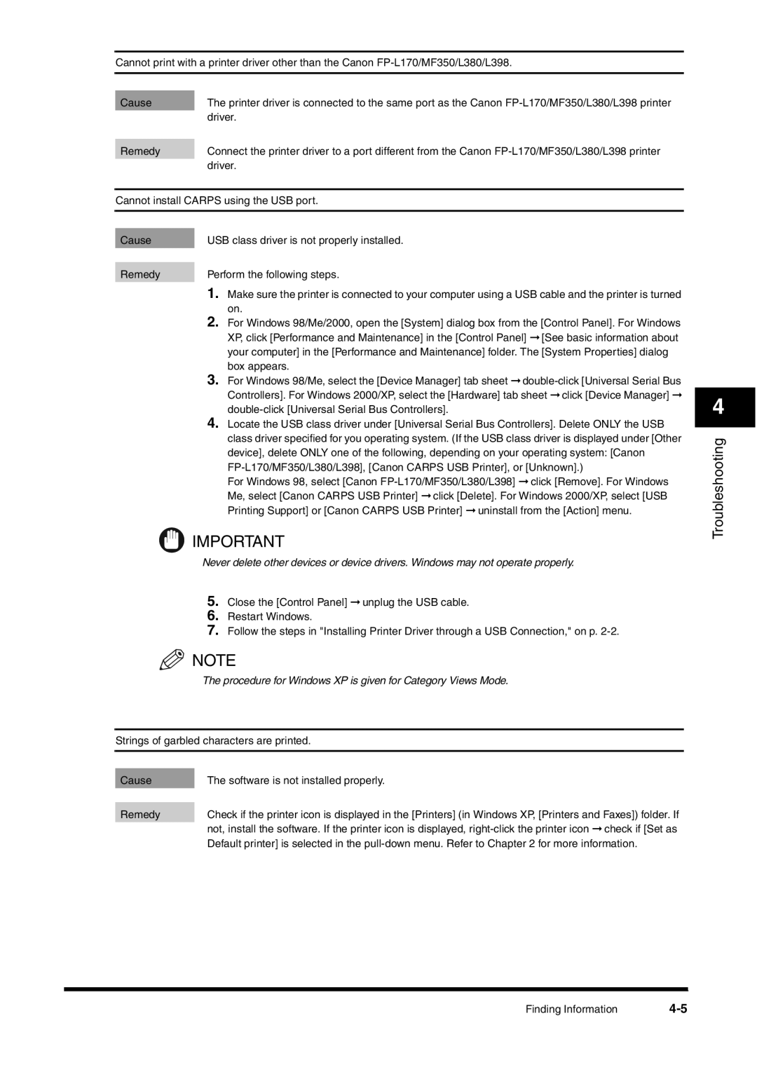 Canon FAX-L380 manual Procedure for Windows XP is given for Category Views Mode 