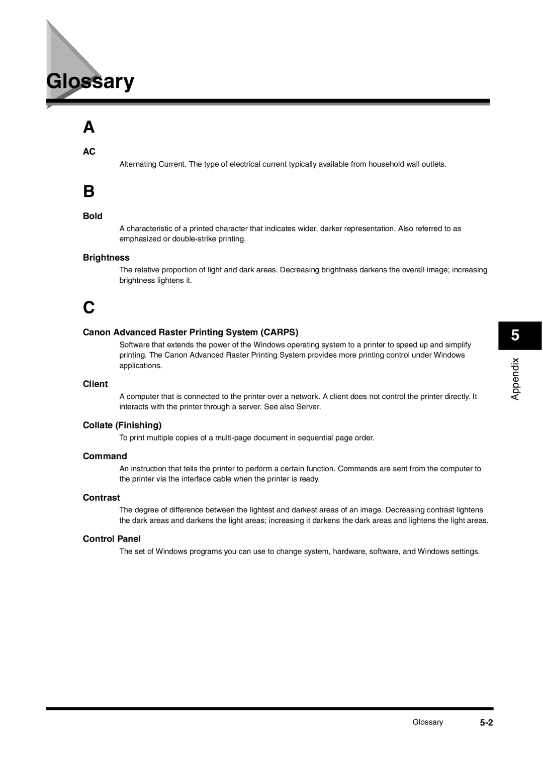 Canon FAX-L380 manual Glossary, Bold 