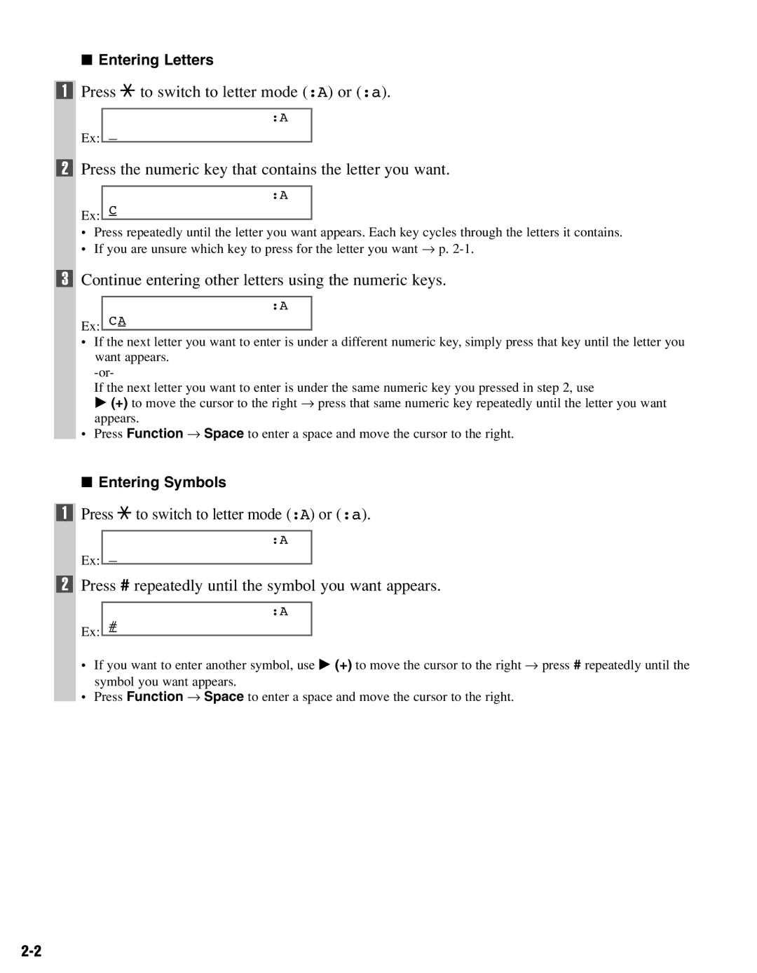 Canon FAX-L400 manual Continue entering other letters using the numeric keys, Entering Letters, Entering Symbols 