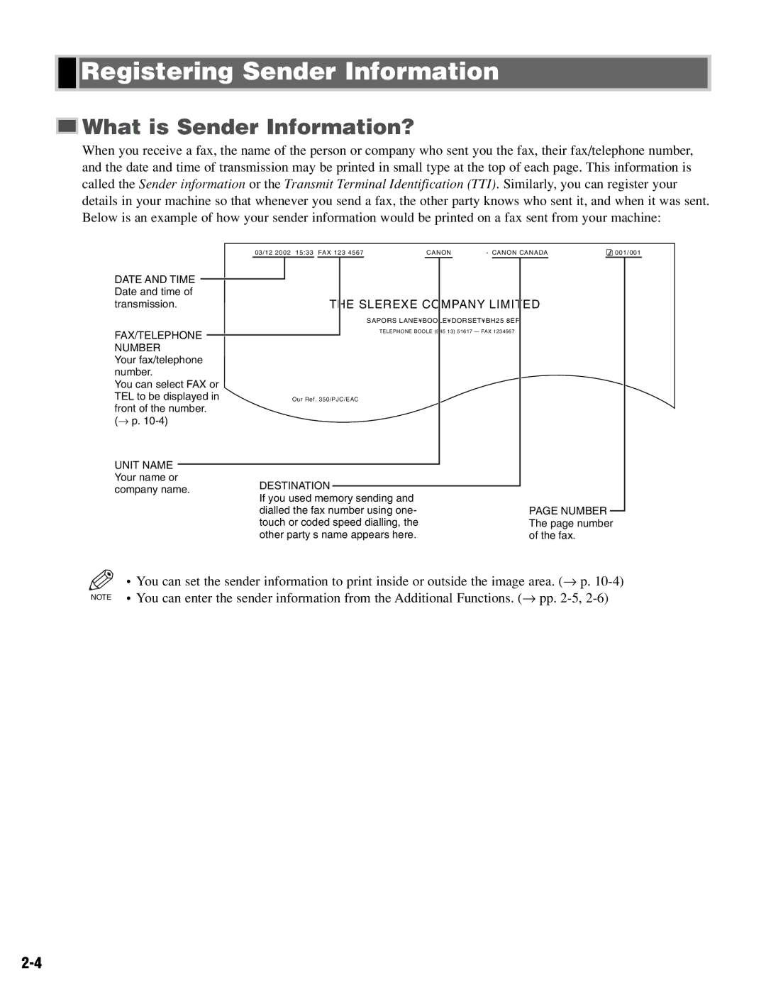 Canon FAX-L400 manual Registering Sender Information, What is Sender Information? 