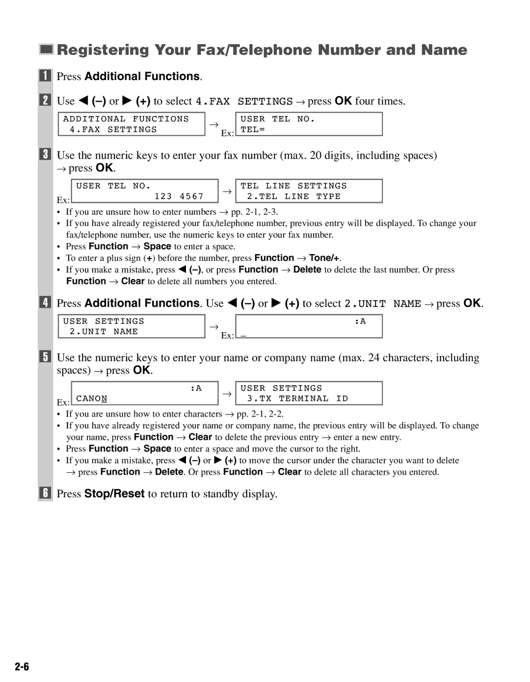 Canon FAX-L400 manual Registering Your Fax/Telephone Number and Name 