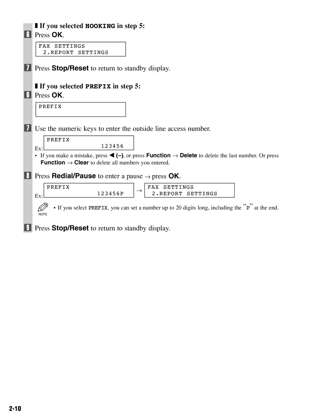 Canon FAX-L400 manual If you selected Hooking in step, Press OK, If you selected Prefix in step 