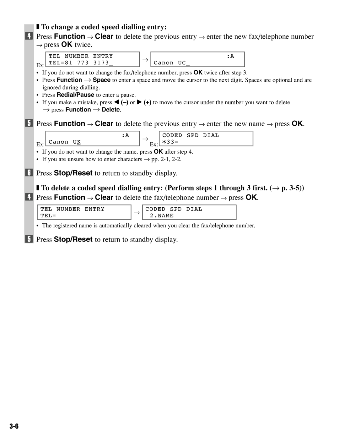 Canon FAX-L400 manual To change a coded speed dialling entry 