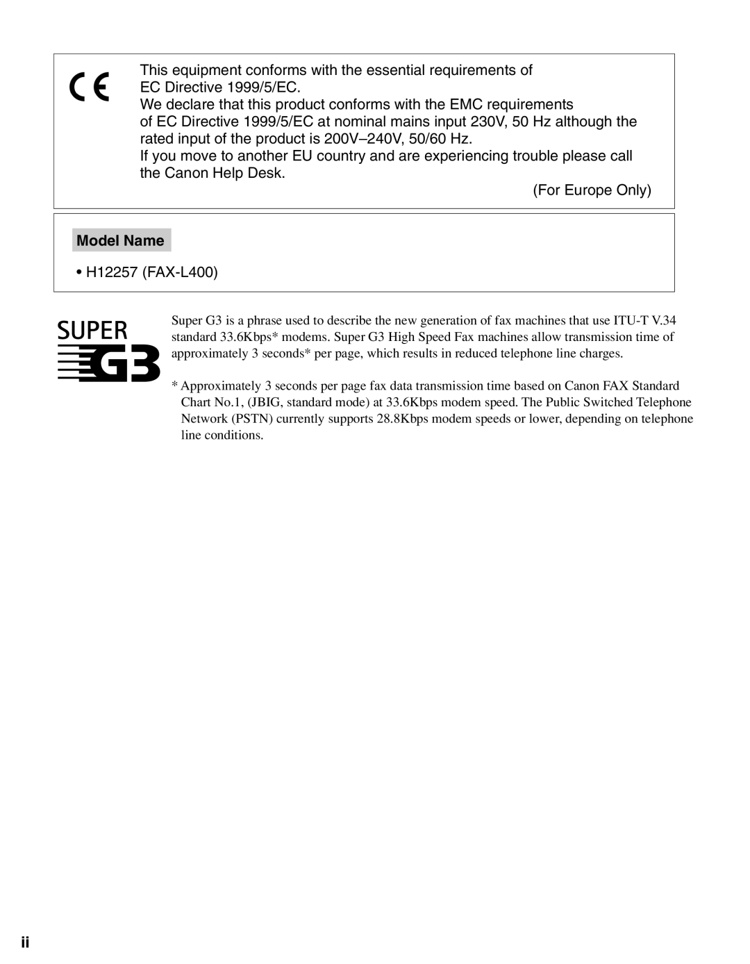 Canon manual Model Name, H12257 FAX-L400 