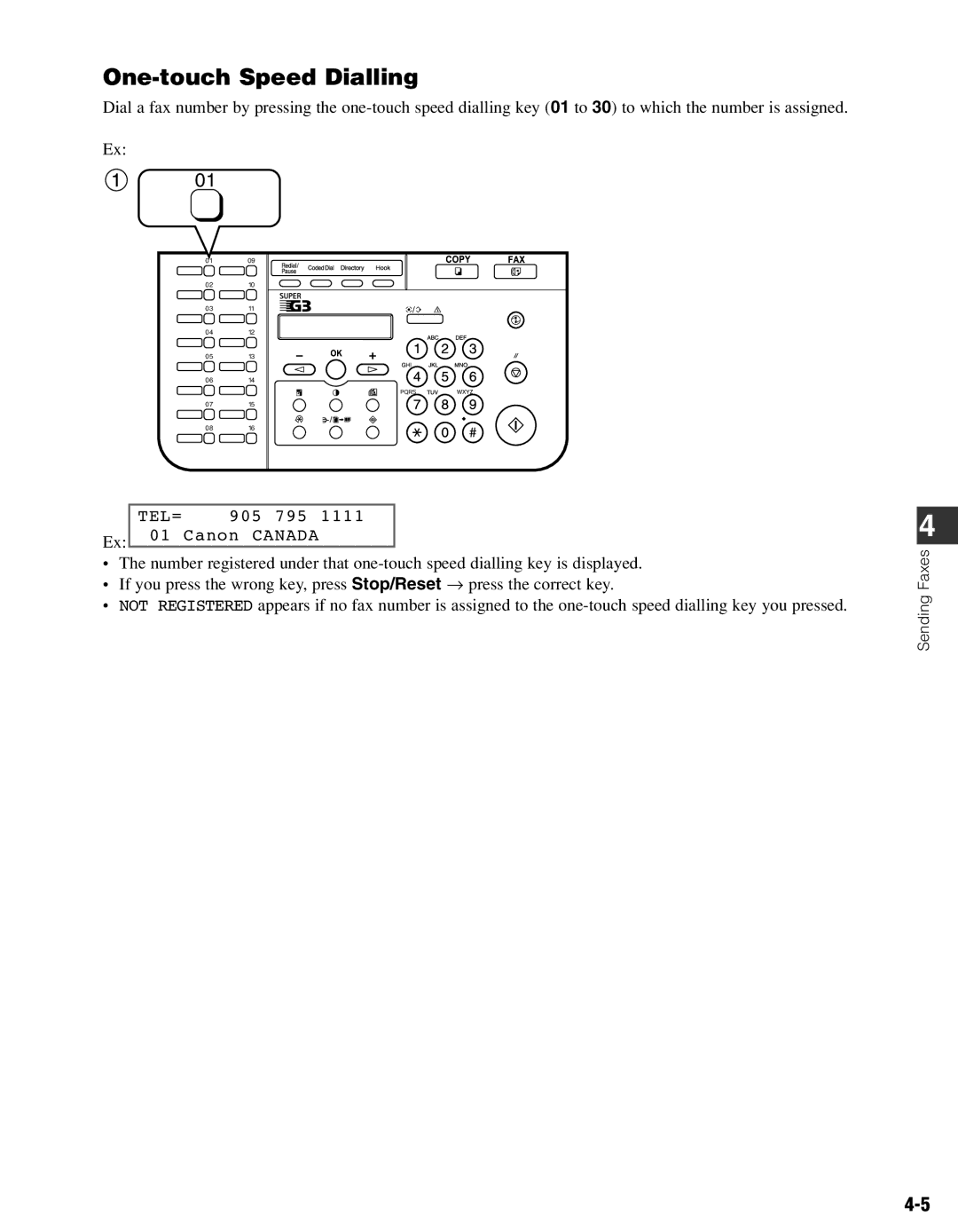 Canon FAX-L400 manual One-touch Speed Dialling 