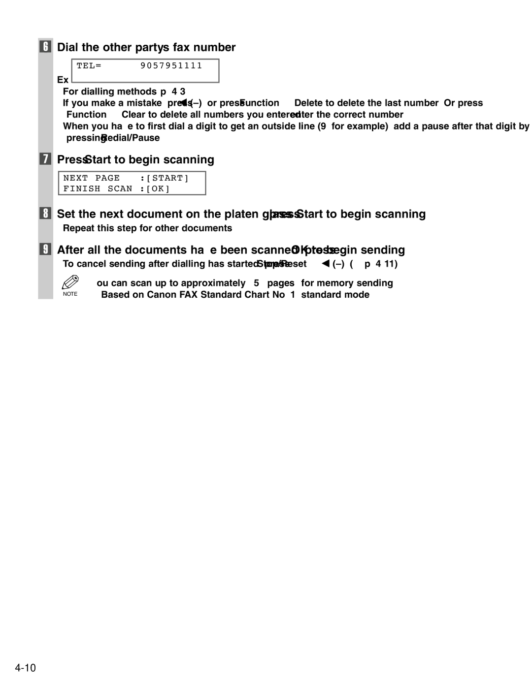 Canon FAX-L400 manual Press Start to begin scanning 