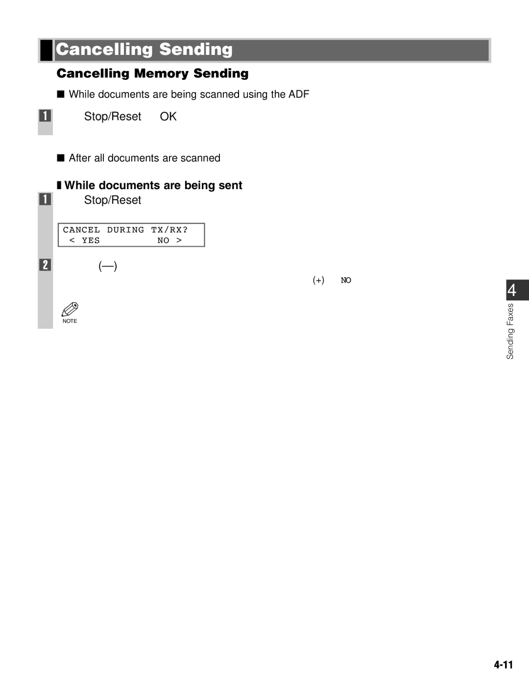 Canon FAX-L400 manual Cancelling Sending, Cancelling Memory Sending, Press Stop/Reset → OK, While documents are being sent 