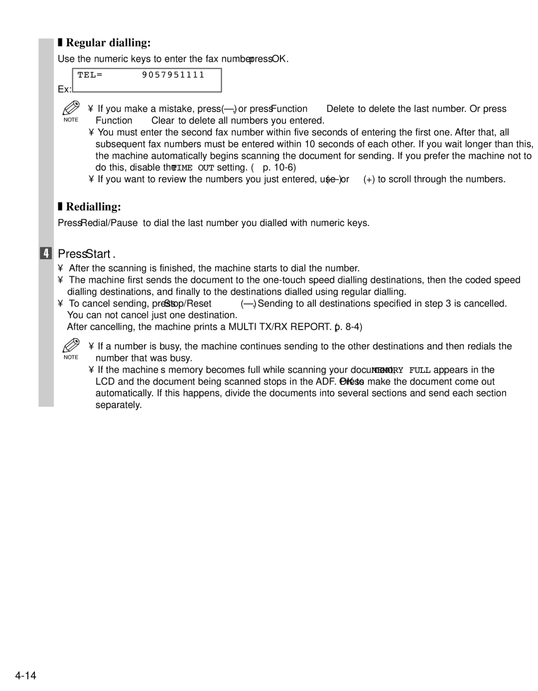 Canon FAX-L400 manual Regular dialling, Redialling, Press Start 