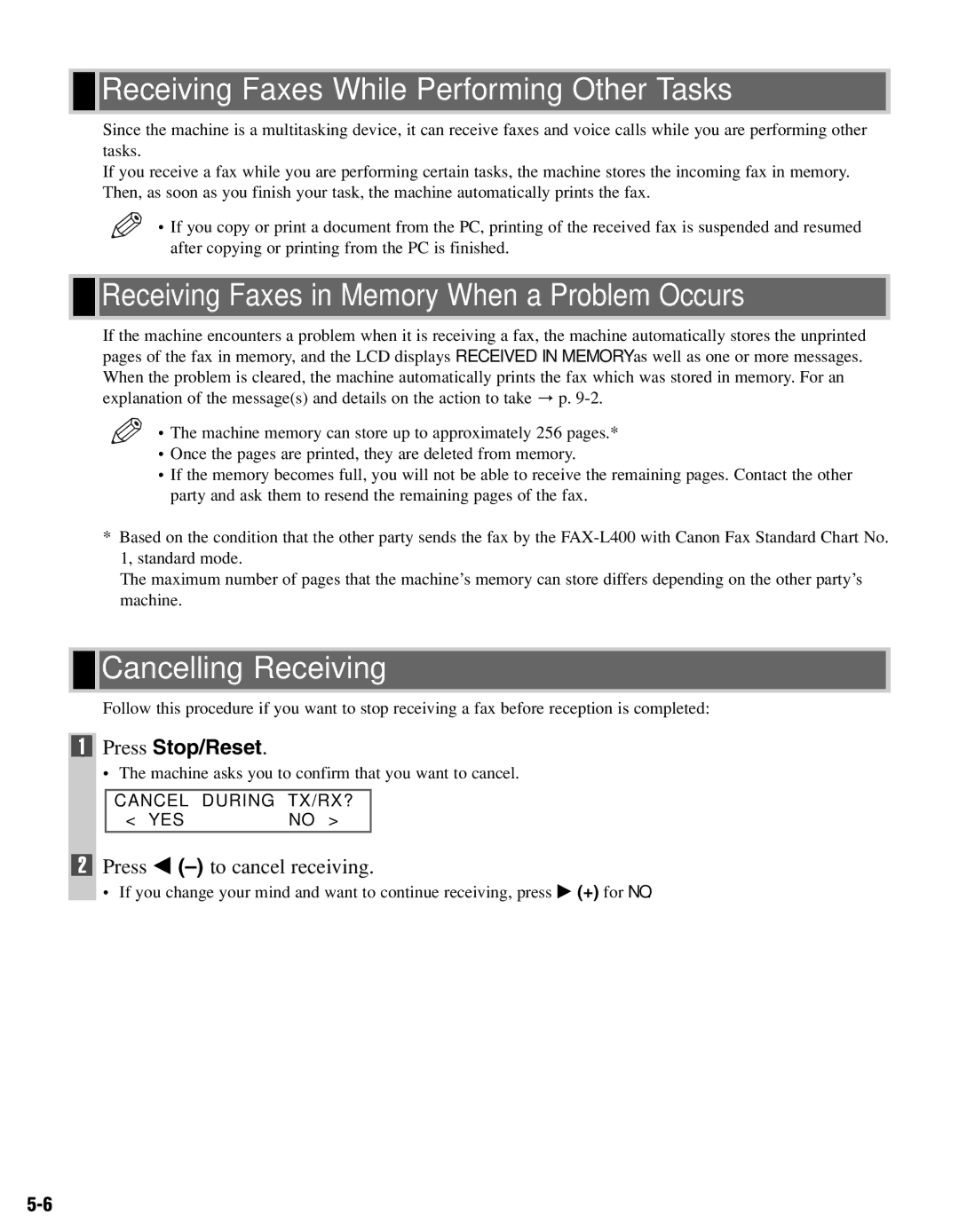 Canon FAX-L400 manual Receiving Faxes While Performing Other Tasks, Receiving Faxes in Memory When a Problem Occurs 