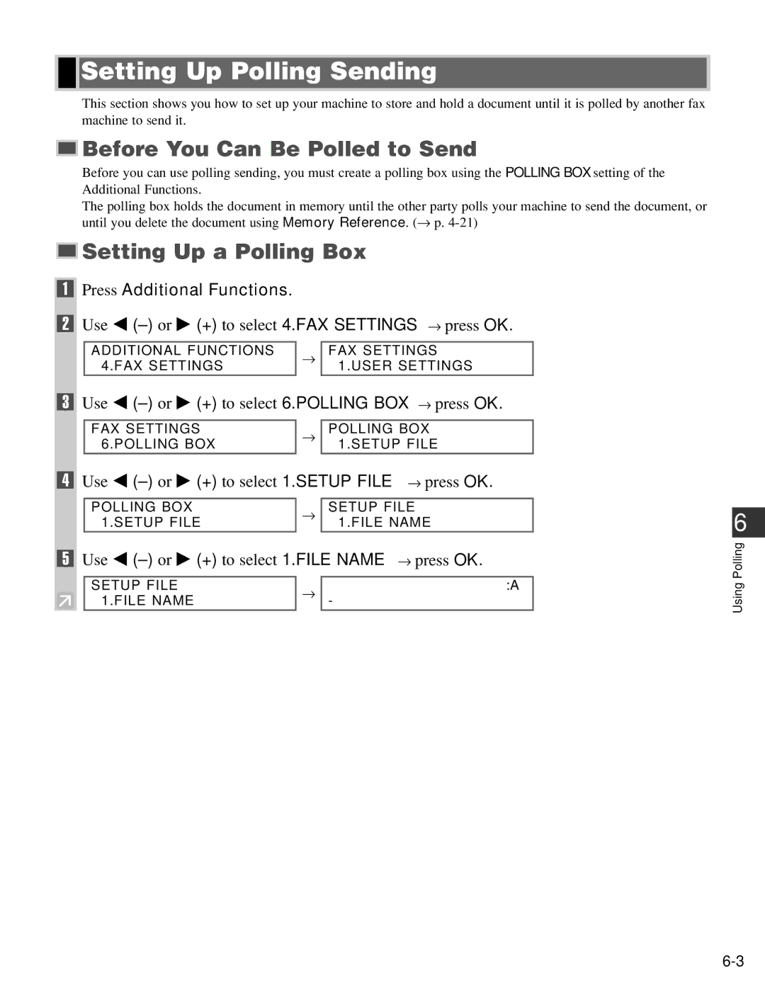 Canon FAX-L400 manual Setting Up Polling Sending, Before You Can Be Polled to Send, Setting Up a Polling Box 