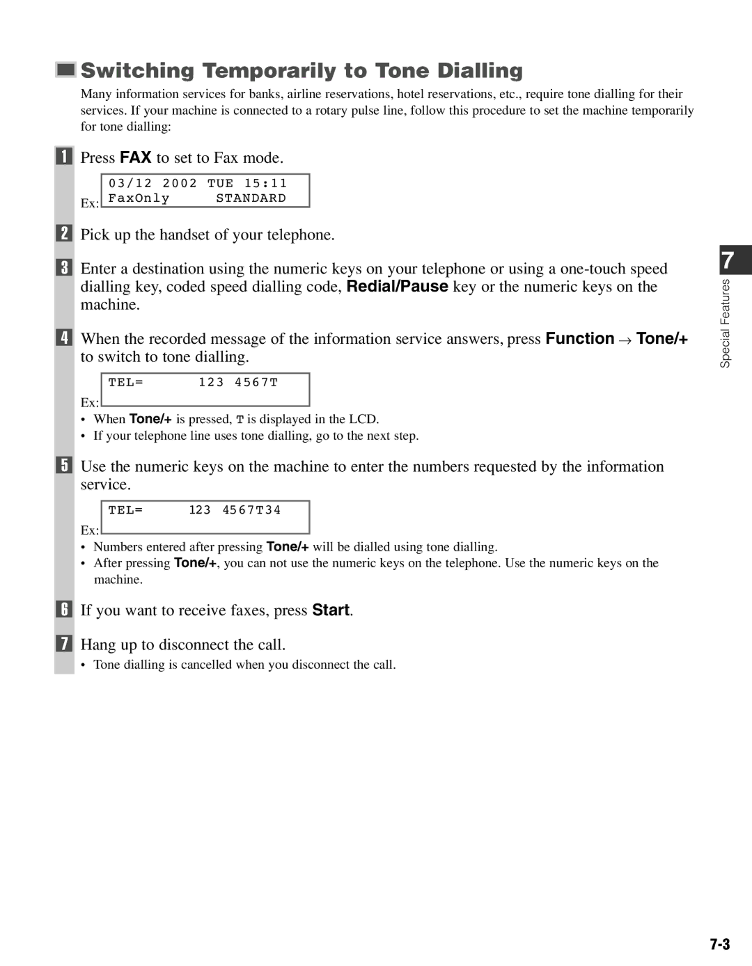 Canon FAX-L400 manual Switching Temporarily to Tone Dialling 