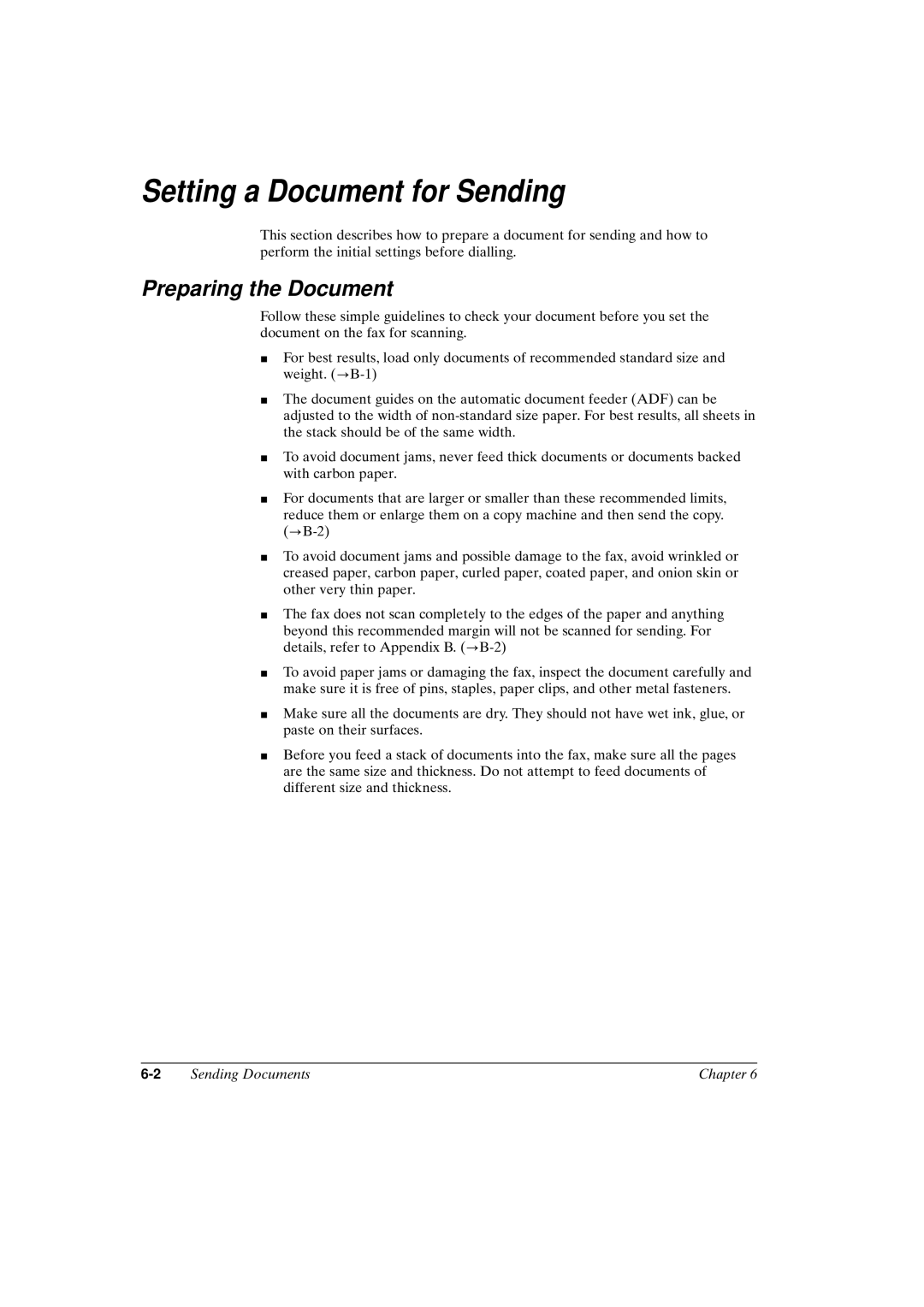 Canon FAX-L800 manual Setting a Document for Sending, Preparing the Document 