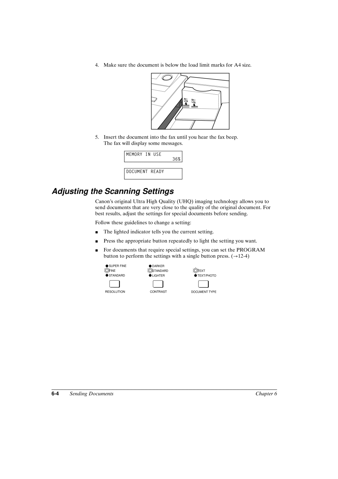 Canon FAX-L800 manual Adjusting the Scanning Settings 