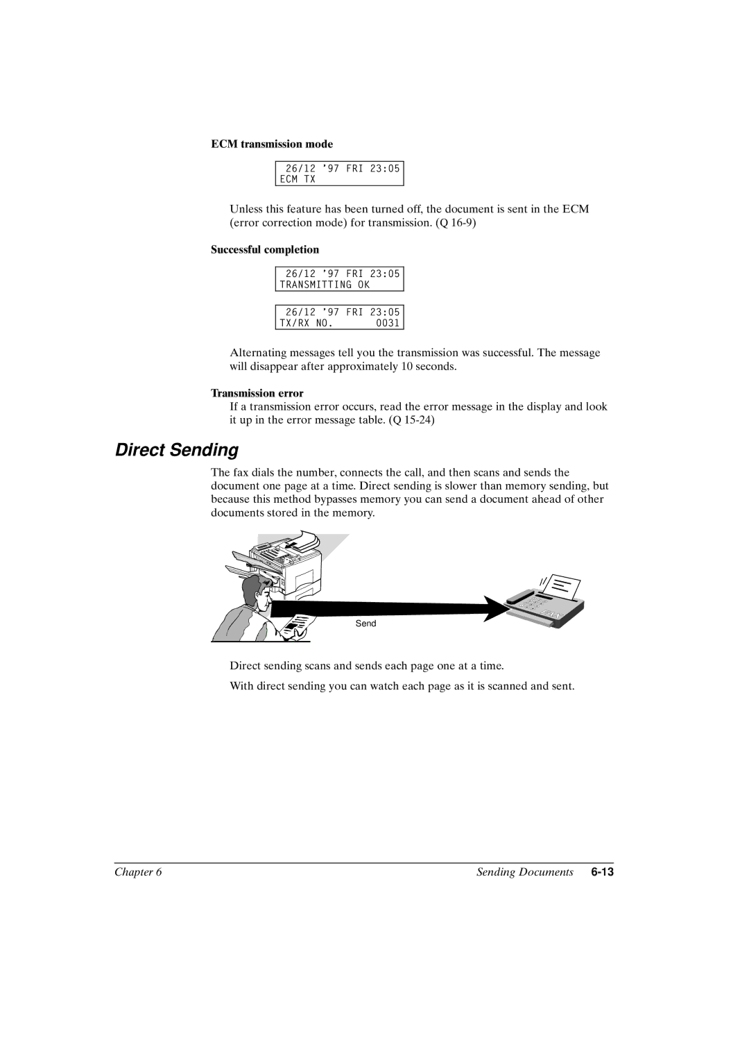 Canon FAX-L800 manual Direct Sending, ECM transmission mode, Successful completion, Transmission error 