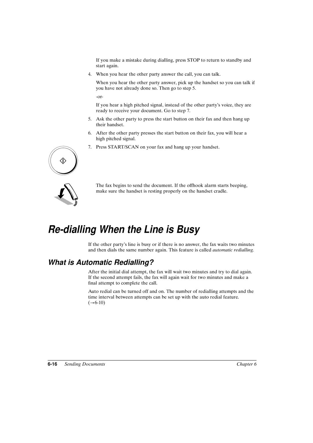 Canon FAX-L800 manual Re-dialling When the Line is Busy, What is Automatic Redialling?, 16Sending Documents Chapter 