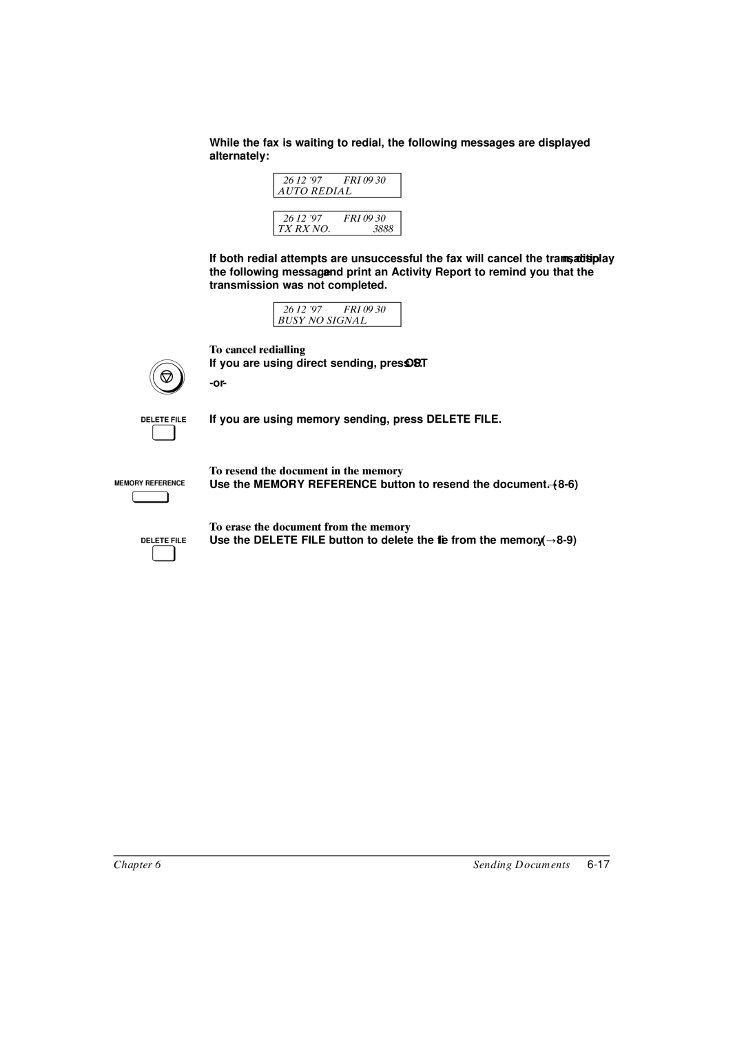 Canon FAX-L800 manual To cancel redialling, To resend the document in the memory, To erase the document from the memory 