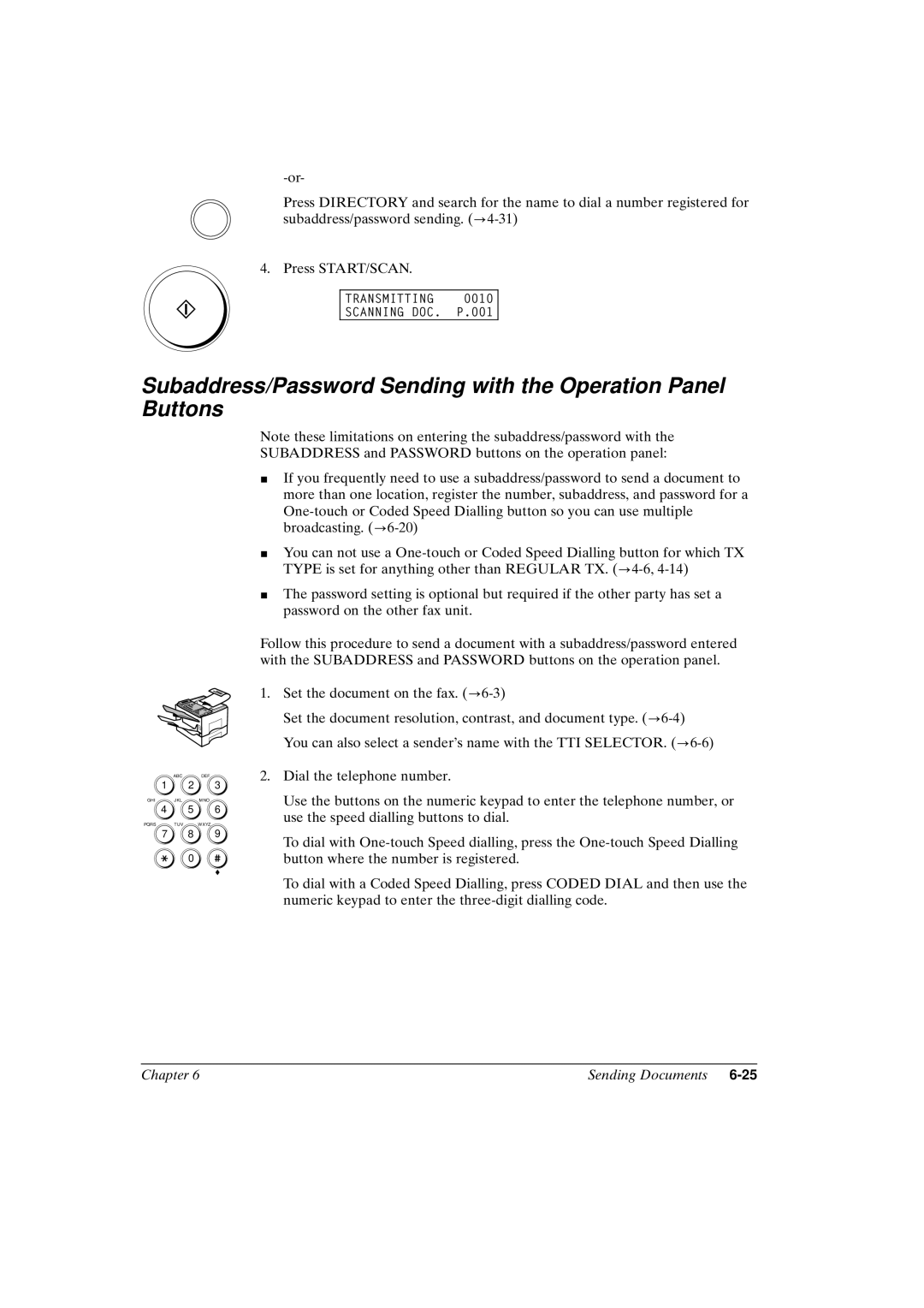 Canon FAX-L800 manual Subaddress/Password Sending with the Operation Panel Buttons 