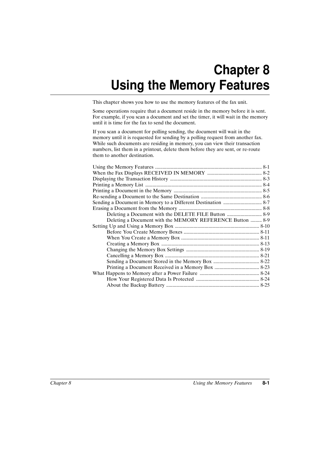 Canon FAX-L800 manual Using the Memory Features 