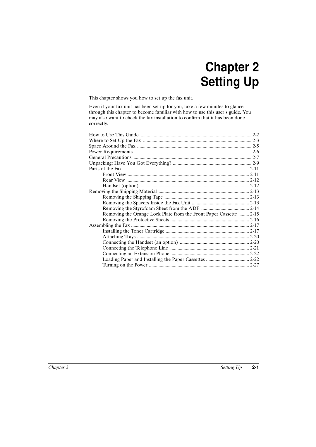 Canon FAX-L800 manual Chapter Setting Up 