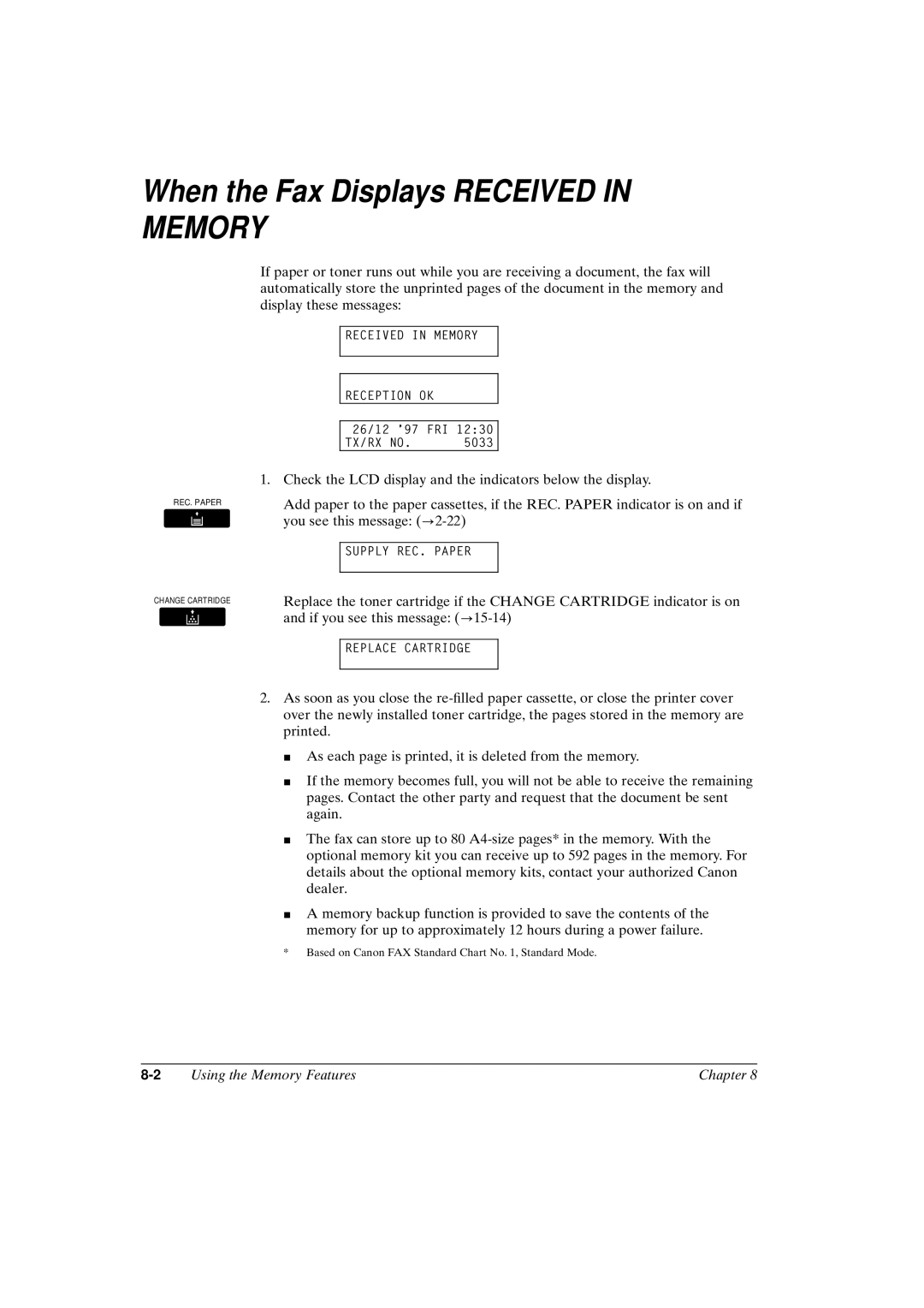 Canon FAX-L800 manual When the Fax Displays Received in Memory 