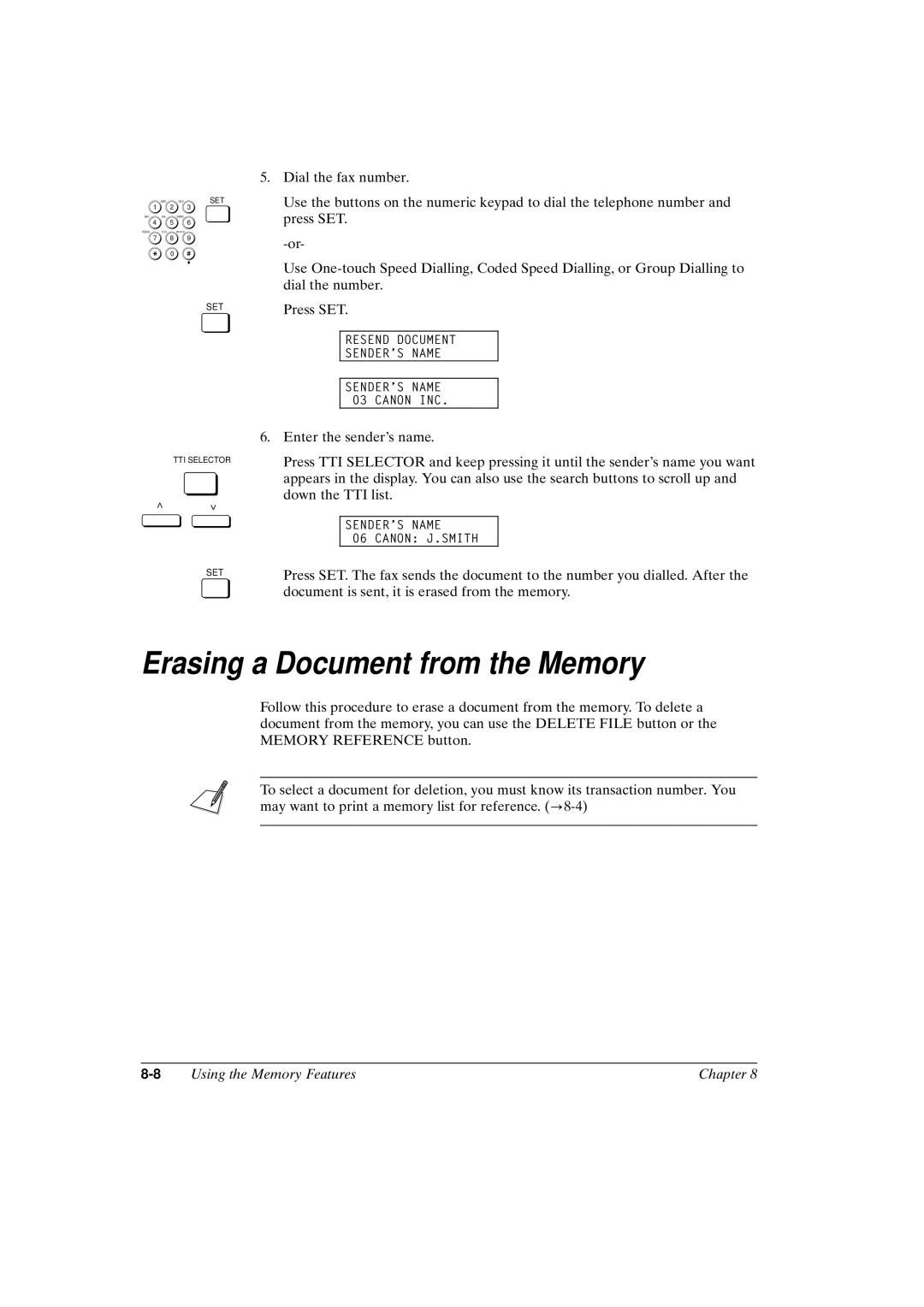 Canon FAX-L800 manual Erasing a Document from the Memory 