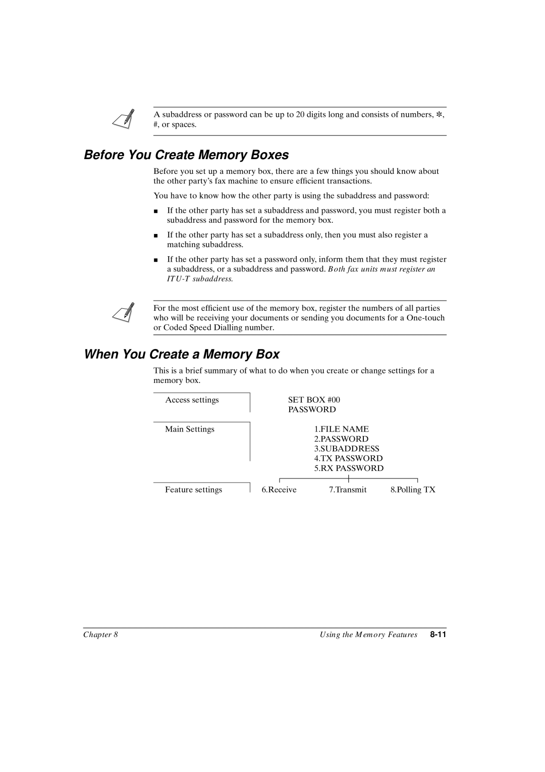 Canon FAX-L800 manual Before You Create Memory Boxes, When You Create a Memory Box 