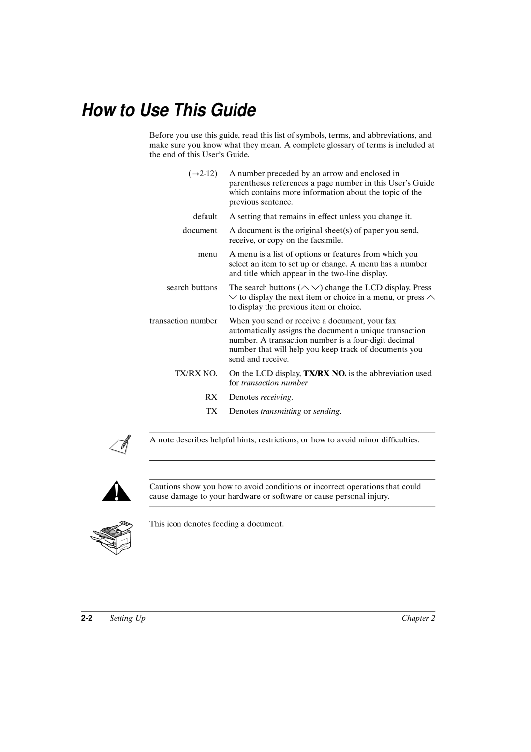 Canon FAX-L800 manual How to Use This Guide, TX/RX no 